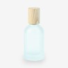 Glazen roomsprayflesje met houten dop 50ml - frosted wit