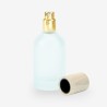 Glazen roomsprayflesje met houten dop 50ml - frosted wit