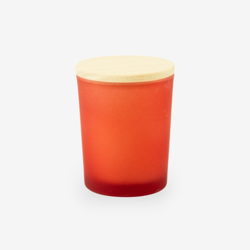 Geurkaarsje met houten deksel - frosted terracotta