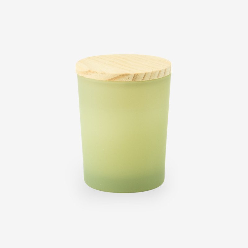Geurkaarsje met houten deksel - frosted zijdegroen