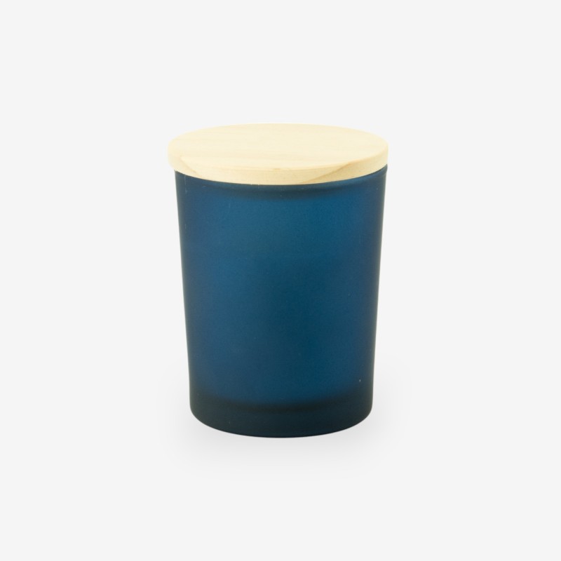 Geurkaarsje met houten deksel - frosted marineblauw
