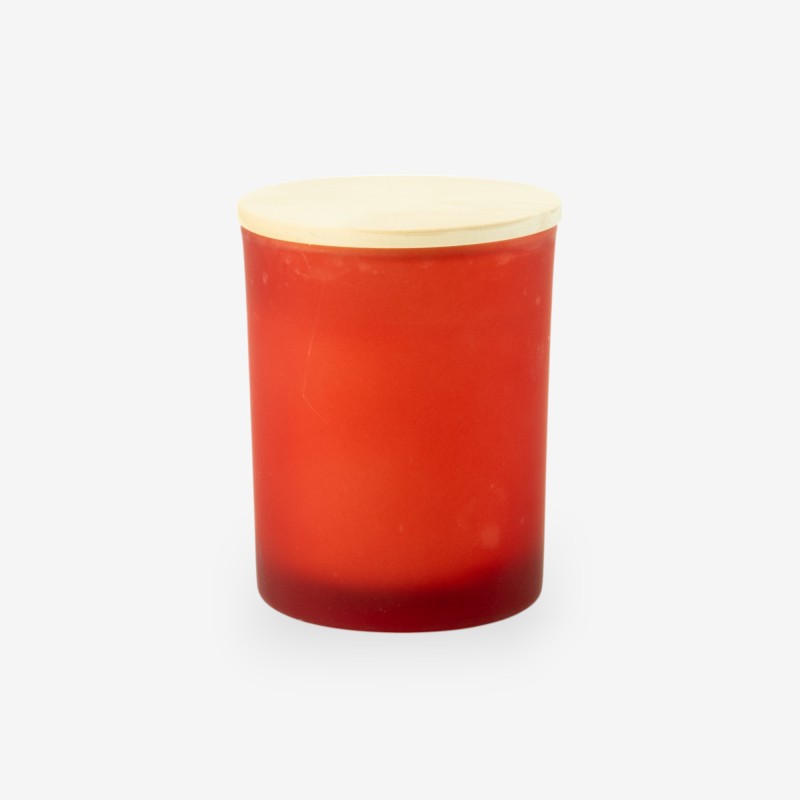 Geurkaars met houten deksel - frosted terracotta