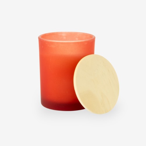 Geurkaars met houten deksel - frosted terracotta