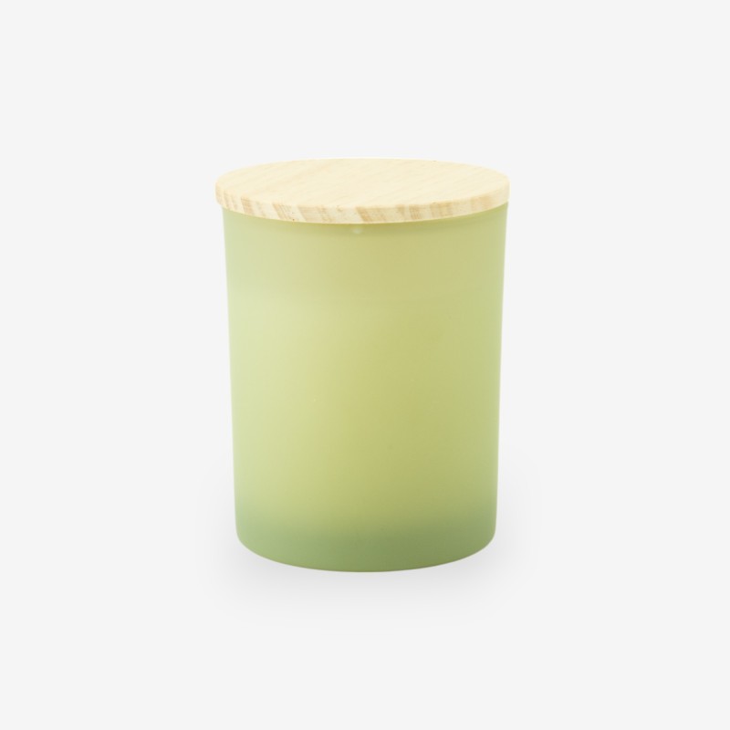 Bougie parfumée avec couvercle en bois – vert soie effet givré