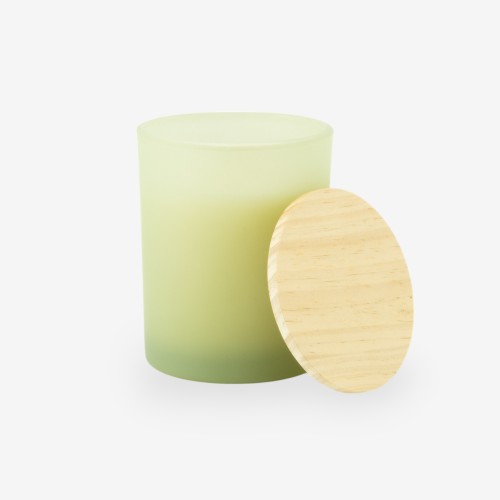 Geurkaars met houten deksel - frosted zijdegroen