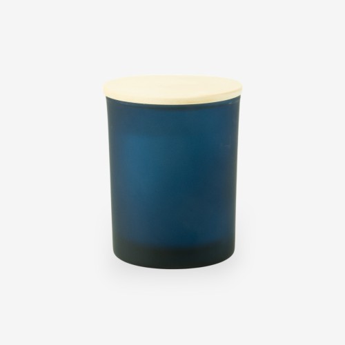 Geurkaars met houten deksel - frosted marineblauw
