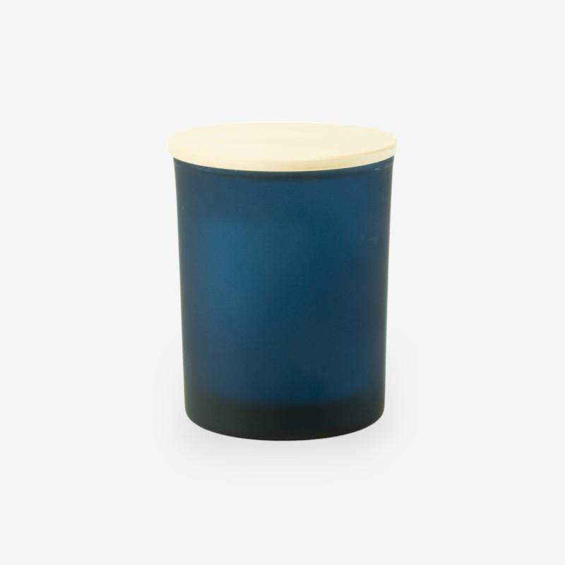 Geurkaars met houten deksel - frosted marineblauw
