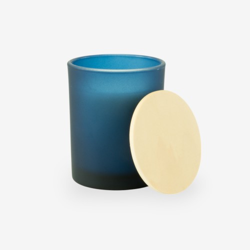 Geurkaars met houten deksel - frosted marineblauw