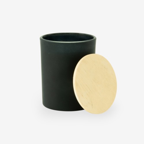 Geurkaars met houten deksel - frosted zwart