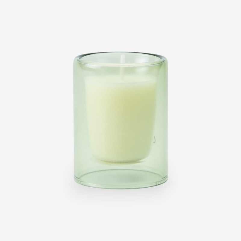 Petit verre à double paroi avec bougie - vert soie