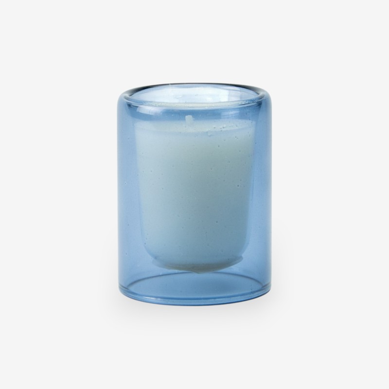 Petit verre à double paroi avec bougie - bleu