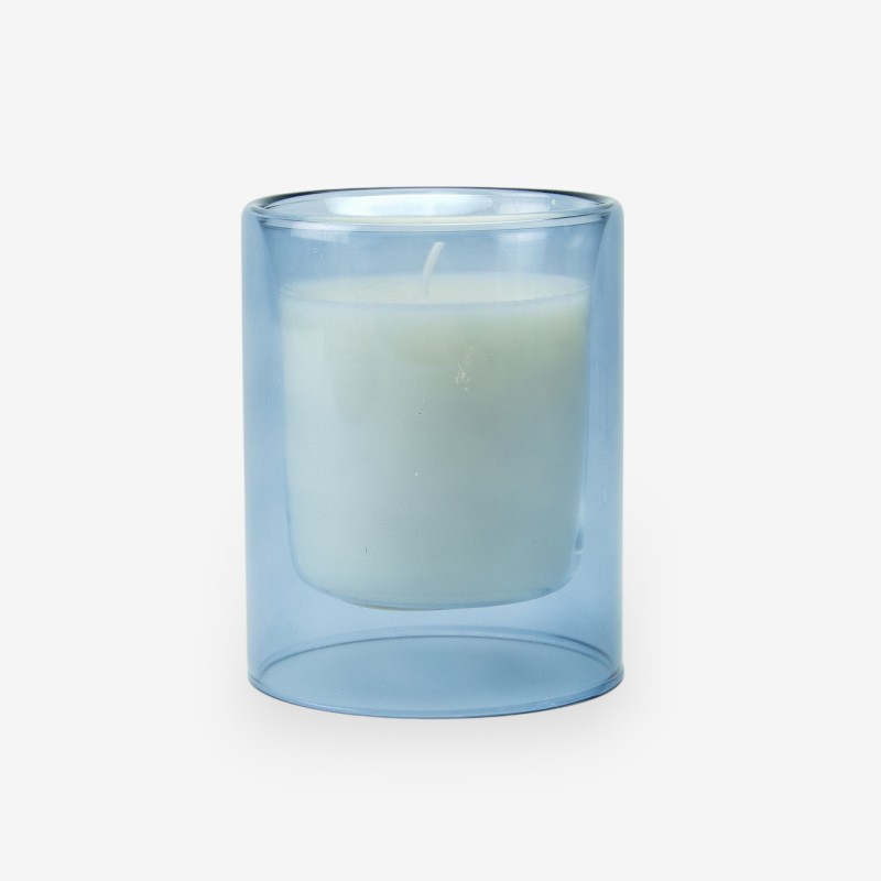 Verre à double paroi avec bougie - bleu