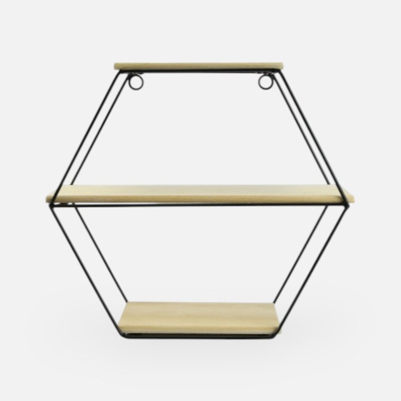 Etagère en métal hexagone avec 3 étagères en bois