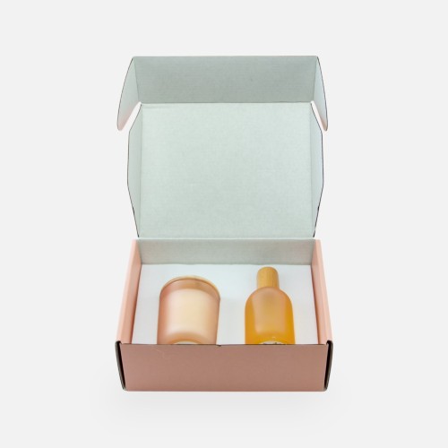 boîte cadeau de luxe avec bougie parfumée 100g et spray d'ambiance 100ml - blanc effet grivé