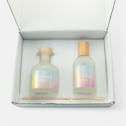 boîte cadeau de luxe personnalisée avec diffuseur de parfum 100ml et spray d'ambiance 100ml - omdat je het verdient