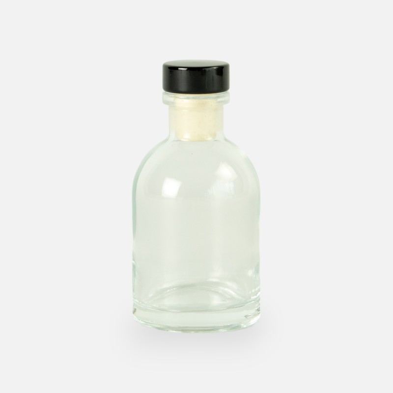 Luxe flesje transparant met zwarte dop - 50 ml