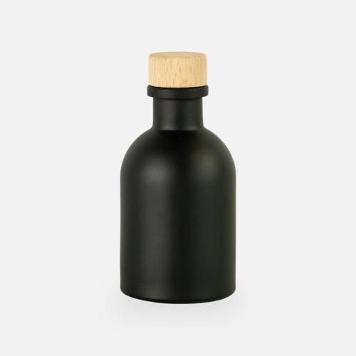 Luxe flesje zwart met houten dop - 50 ml
