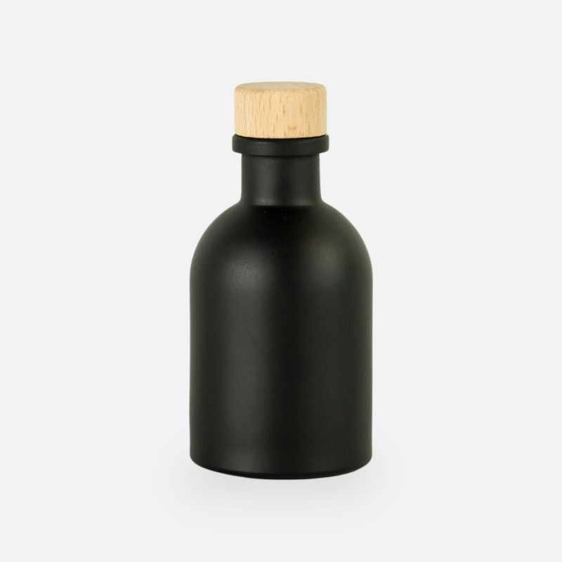 Luxe flesje zwart met houten dop - 50 ml