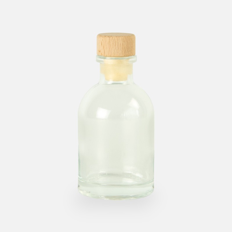 Petite bouteille de luxe transparante bouchon en bois - 50 ml