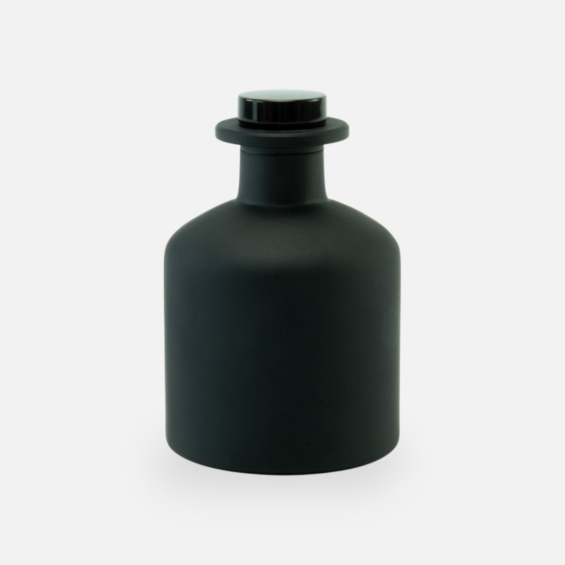Geurfles 250ml met zwarte dop - frosted zwart