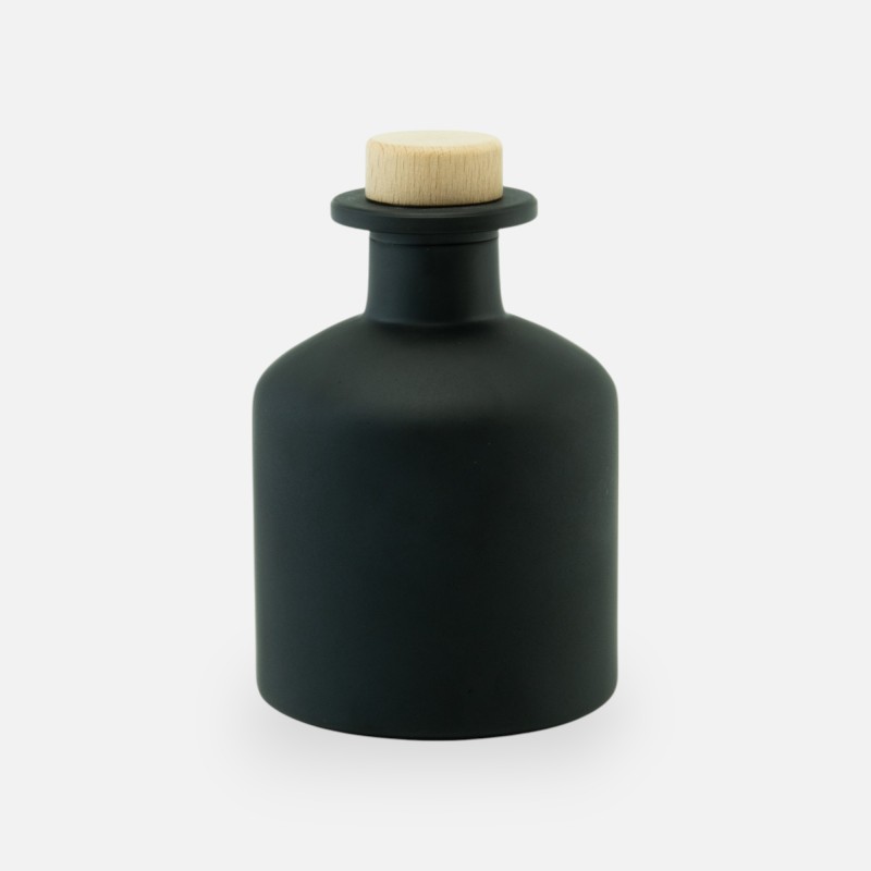 Geurfles 250ml met houten dop - frosted zwart