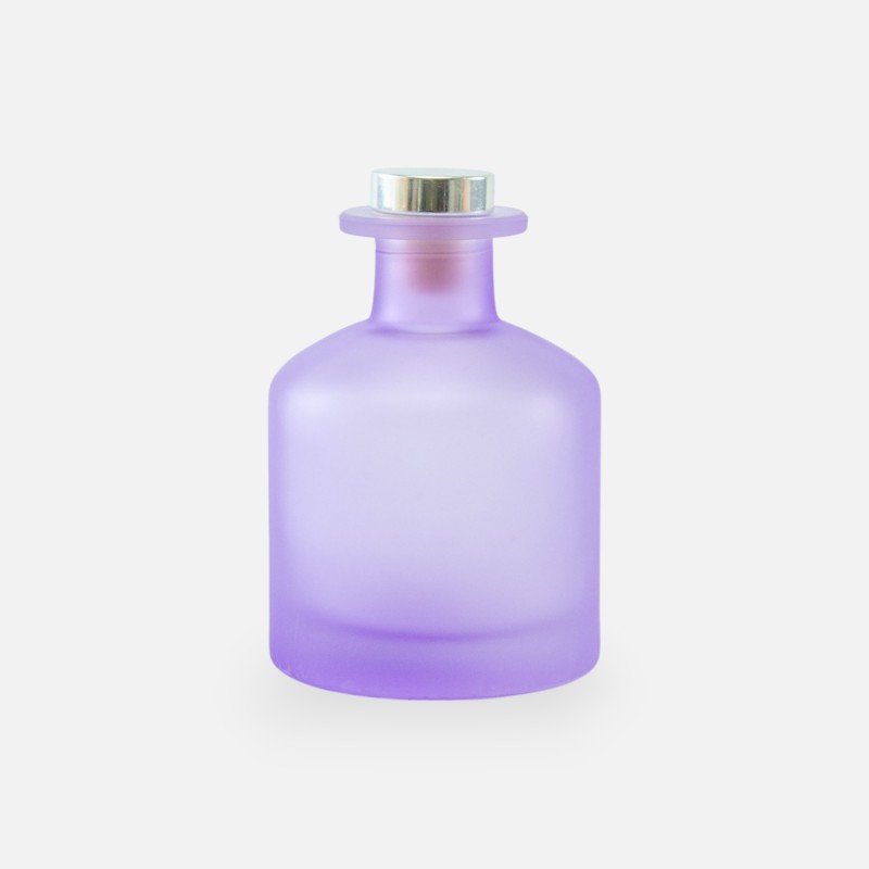 Geurfles 250ml met zilveren dop - frosted lila