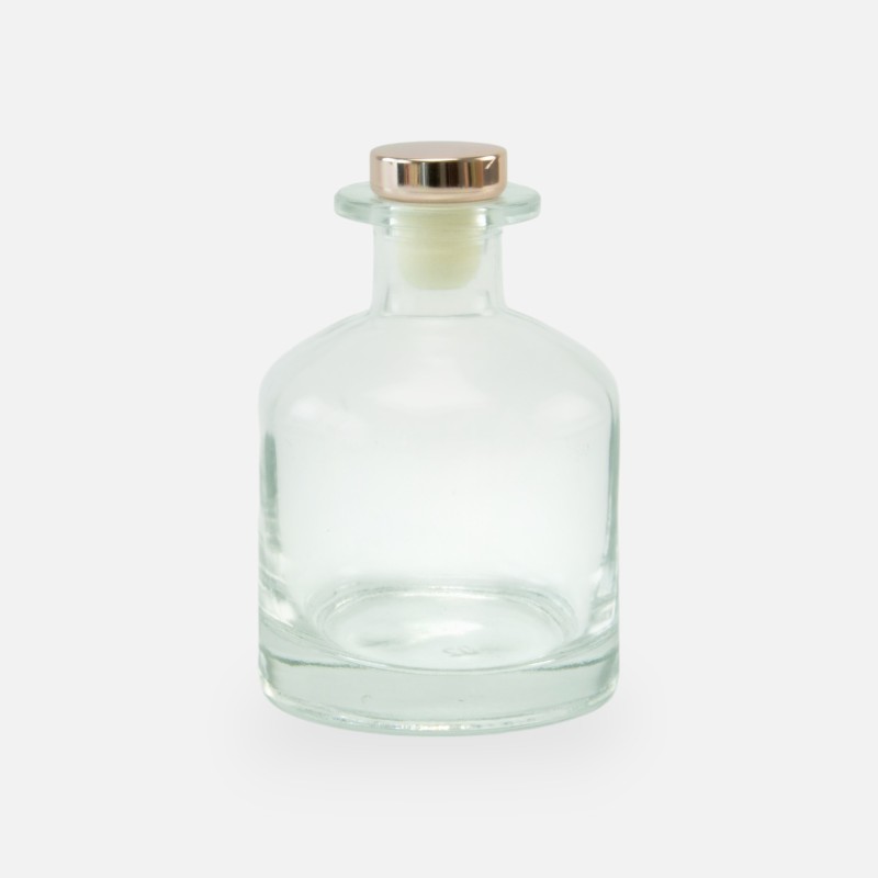 Geurfles 250ml met rose gold dop - transparant