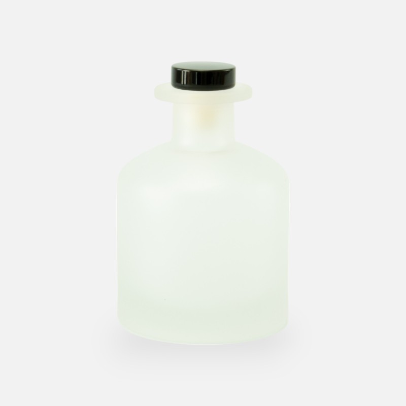 Geurfles 250ml met zwarte dop - frosted wit