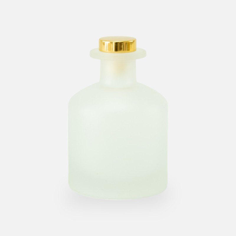 Geurfles 250ml met gouden schroefdop - frosted wit