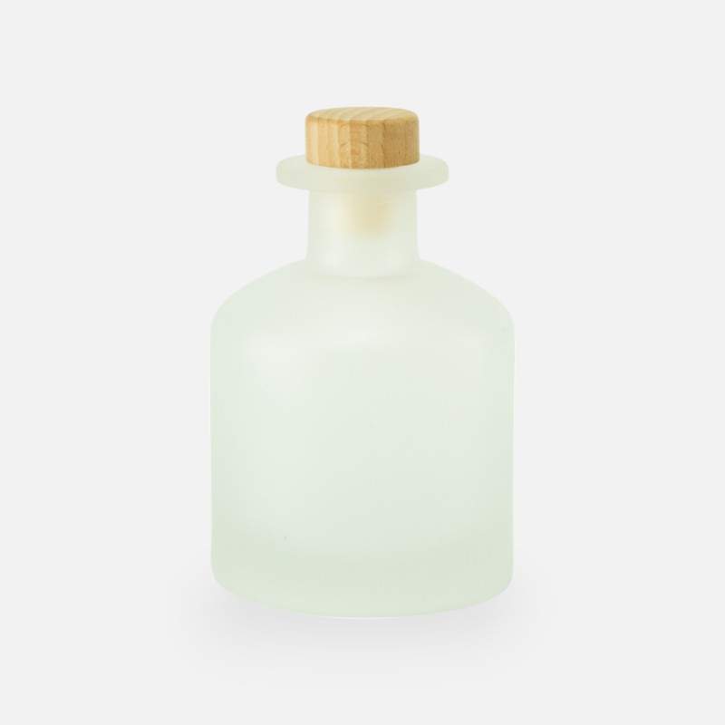 Geurfles 250ml met houten dop - frosted wit