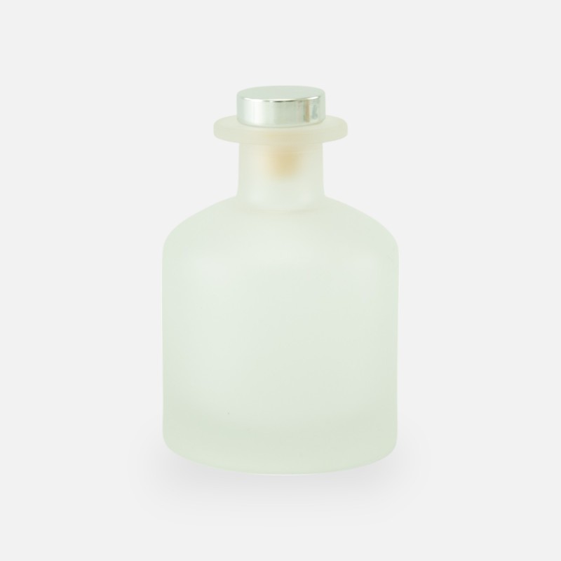 Geurfles 250ml met zilveren dop - frosted wit