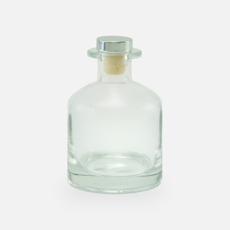 Geurfles 250ml met zilveren dop - transparant