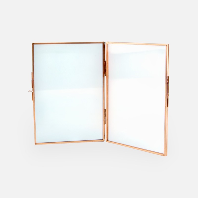 Cadre photo double en verre - rose gold
