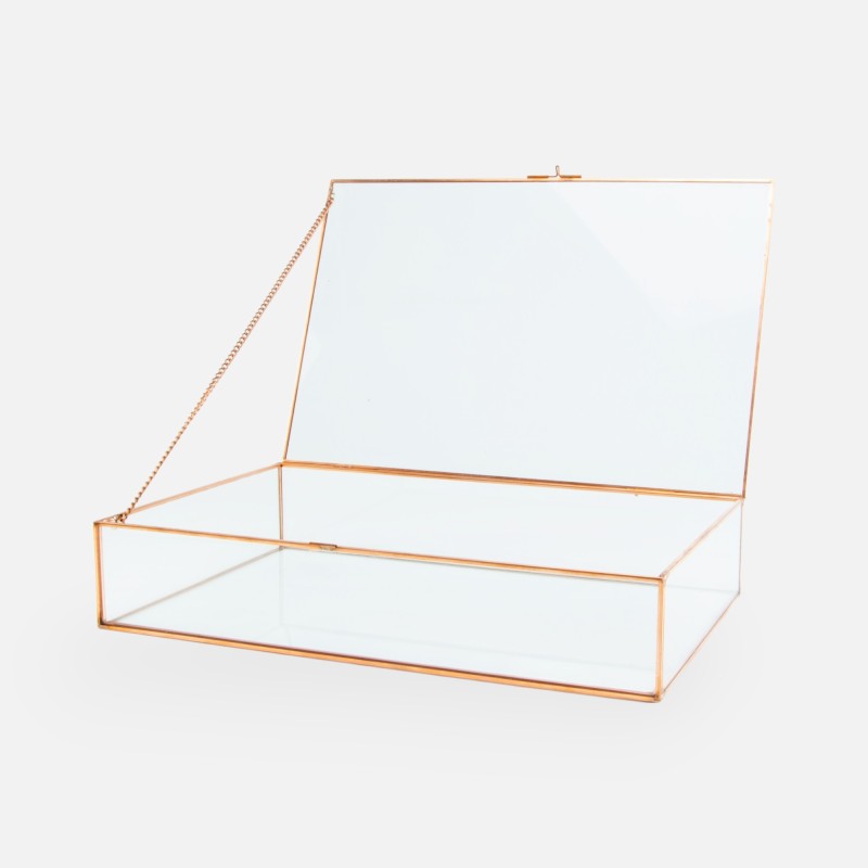 Boîte cadeau rectangle en verre large - rose gold