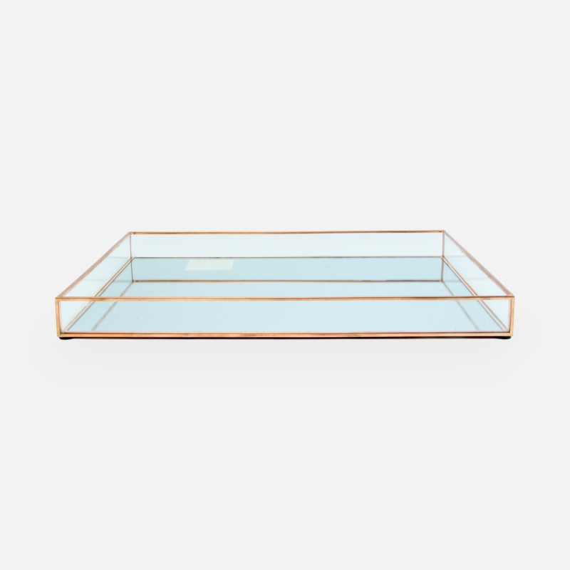 Dienblad rechthoek in glas large - rosé goud