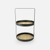 Etagère métal ronde 2 niveaux avec cannage rotin - noir