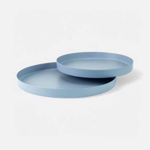 Set de 2 plateaux ronds en métal - bleu