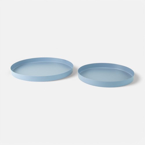 Set van 2 metalen dienbladen rond - blauw