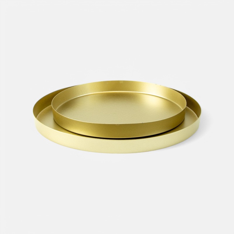 Set van 2 metalen dienbladen rond - goud