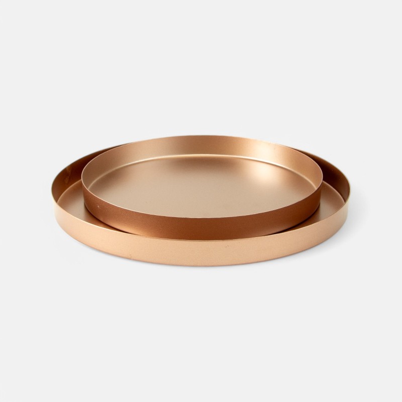 Set van 2 metalen dienbladen rond - rosé goud