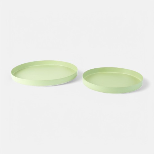 Set van 2 metalen dienbladen rond - zijdegroen