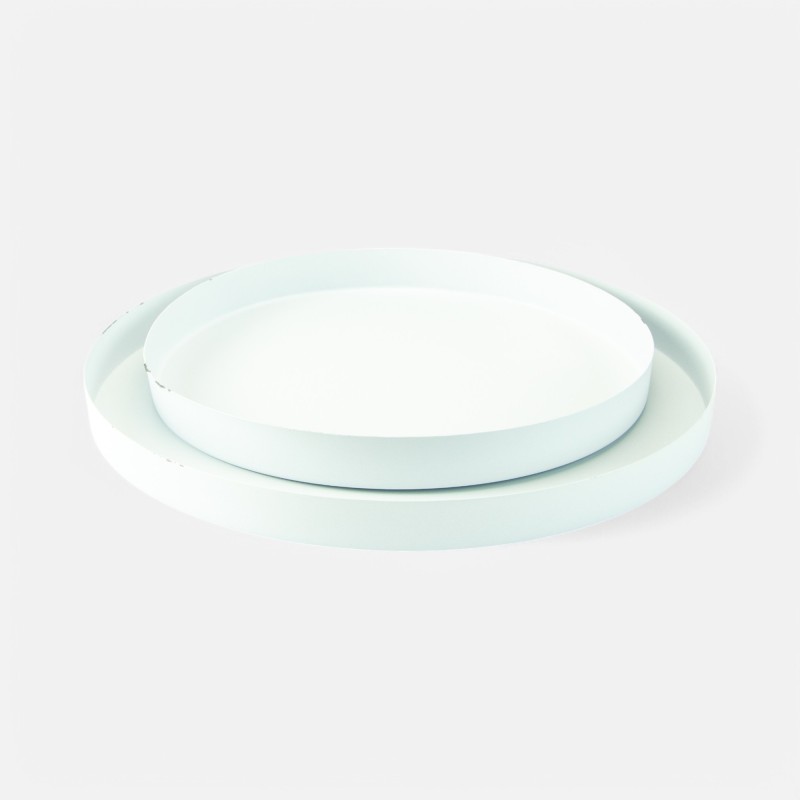 Set van 2 metalen dienbladen rond - Wit