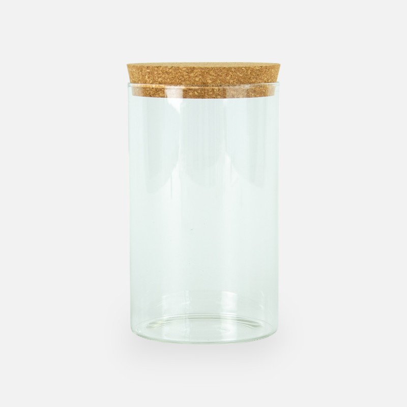 Bocal cylindrique en verre avec bouchon en liège