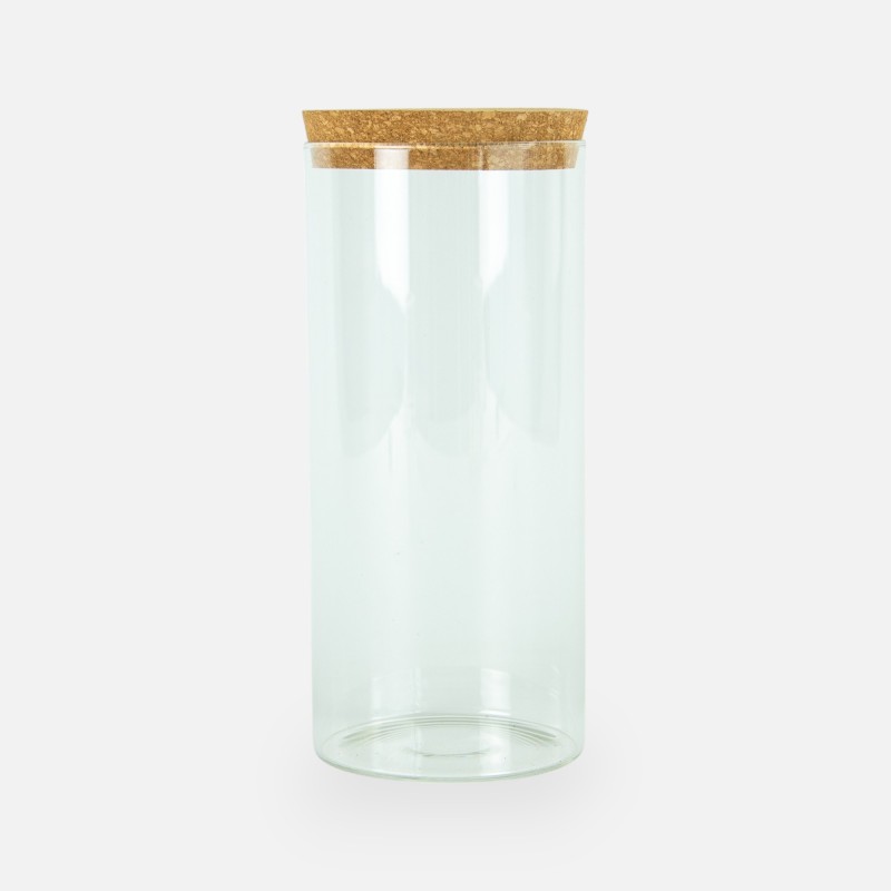 Bocal cylindrique en verre avec bouchon en liège