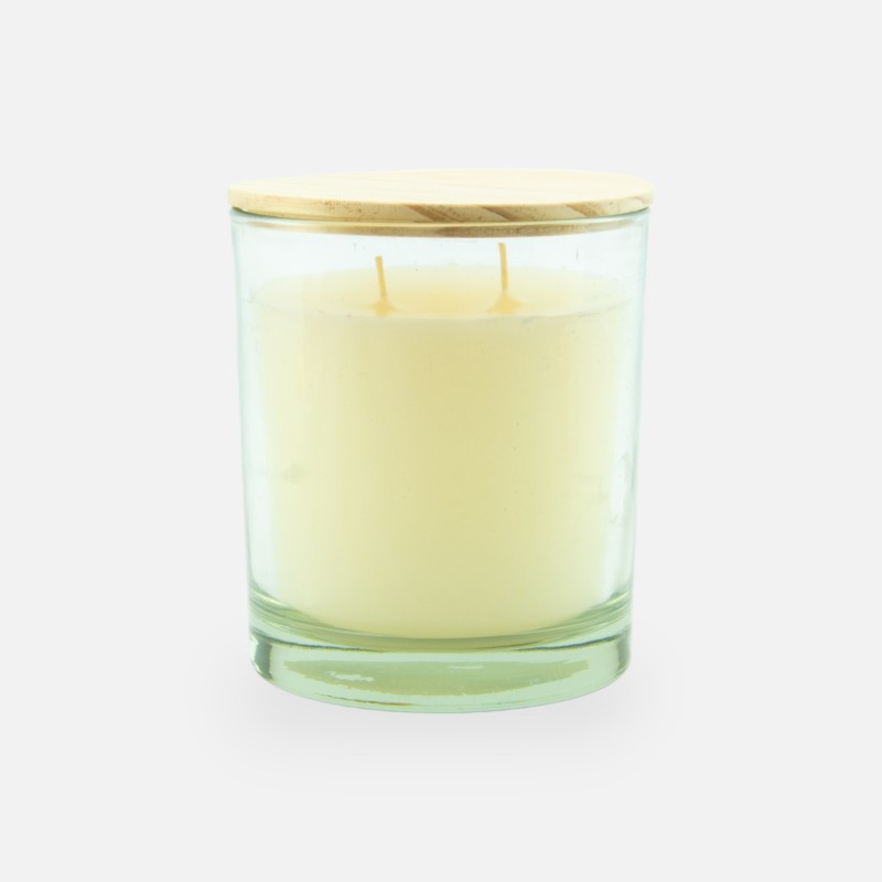 Bougie parfumée transparant avec couvercle bois - large