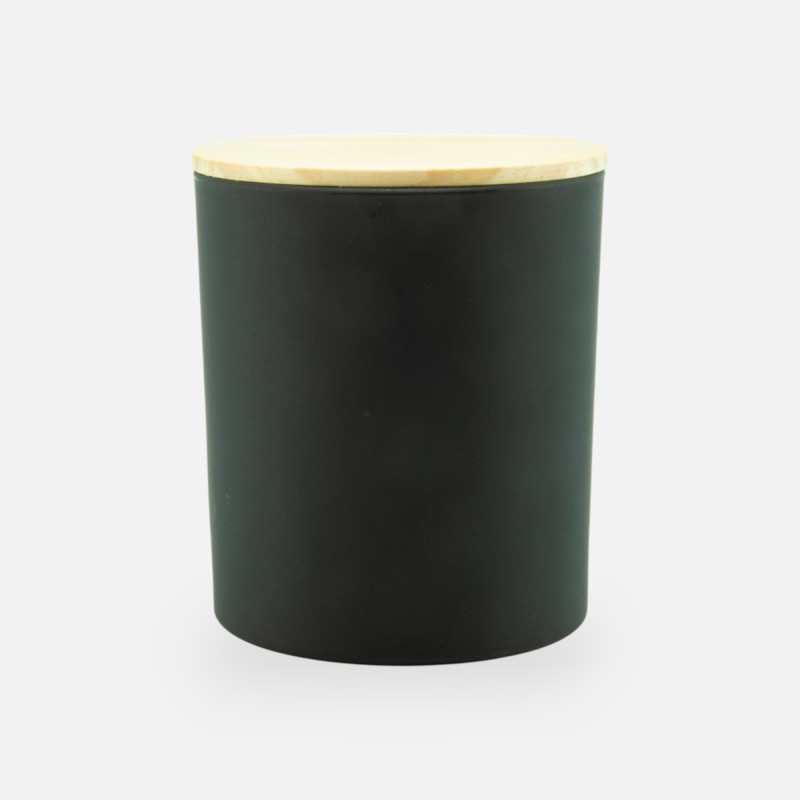 Luxe geurkaars zwart met houten deksel - large