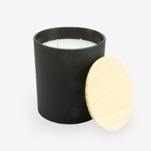 Bougie parfumée noir avec couvercle bois - large