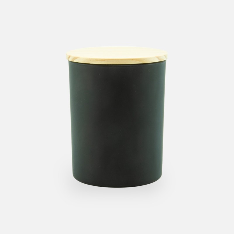 Luxe geurkaars zwart met houten deksel - small