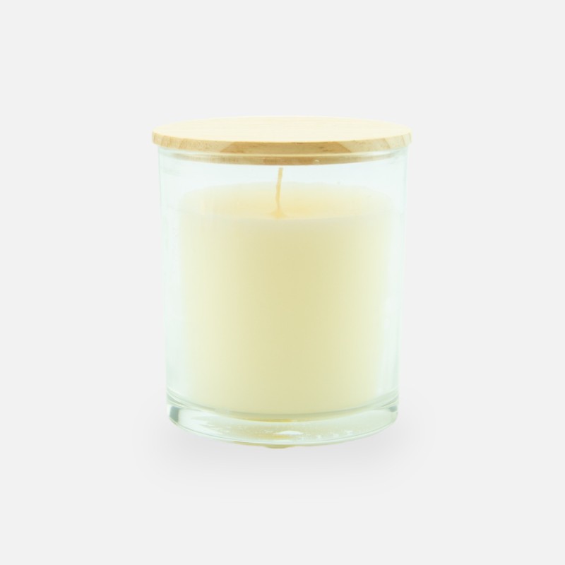 Bougie parfumée transparant avec couvercle bois - medium
