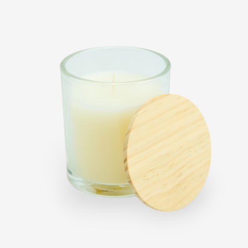 Bougie parfumée transparant avec couvercle bois - medium